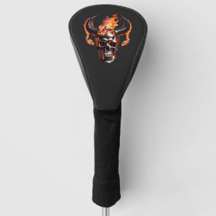 Retro Dead Burning Skull met hoorn in Vuur Golfheadcover