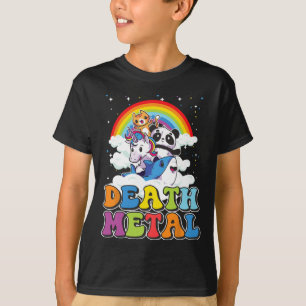 Retro Death Metal Cat Rainbow Unicorn Funny Heavy T-shirt