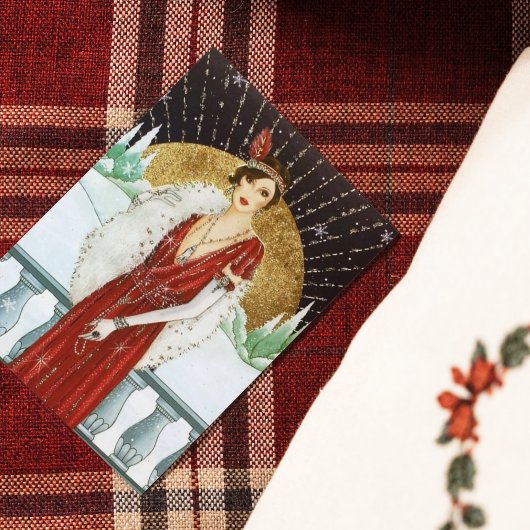 Retro deco dame kerstavond feestdagen kaart