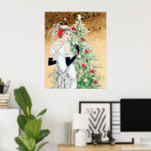 Retro  deco dame kerstavond poster (Thuiskantoor)