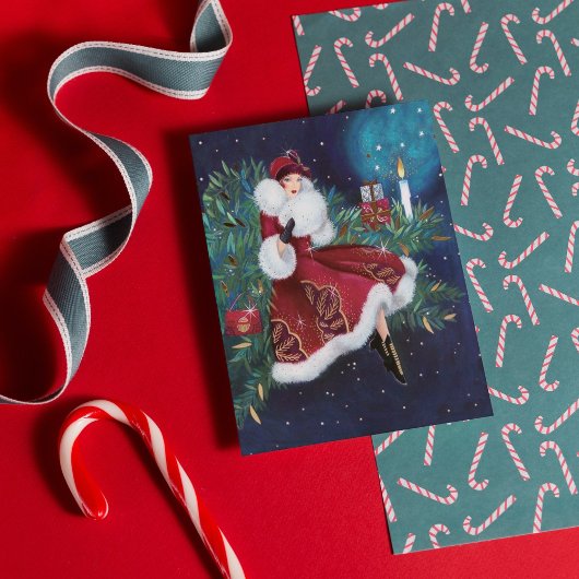 Retro deco-dame kerstfeestdag feestdagen kaart