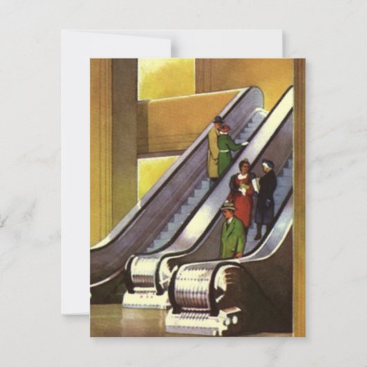 Retro Deco Invitations Department Store Escalators Kaart (Voorkant)