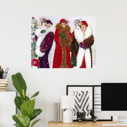 Retro  deco kerstdames poster (Thuiskantoor)
