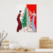 Retro  deco kerstdames poster (Keuken)