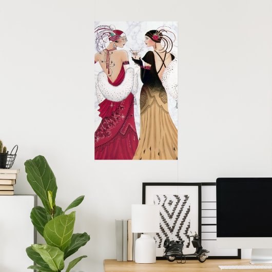 Retro  deco kerstdames poster (Thuiskantoor)