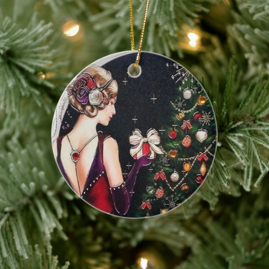 retro deco kerstmis keramisch ornament (Boom)