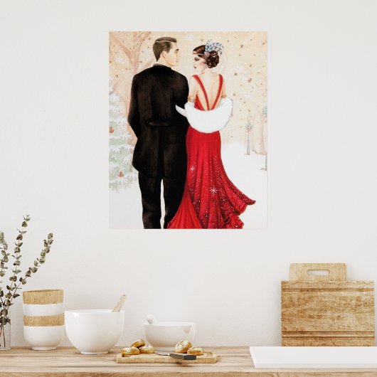 Retro deco kerstparen poster (Keuken)