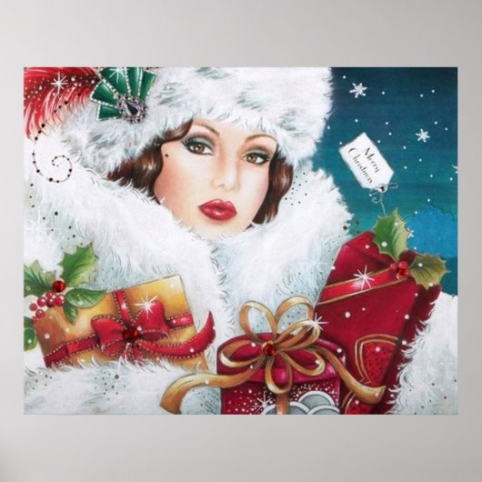 Retro deco lady poster kerst (Voorkant)