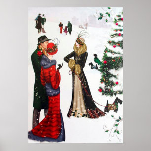 Retro deco mensen Kerstmis poster