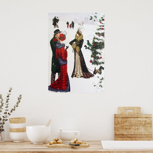 Retro  deco mensen Kerstmis poster (Keuken)