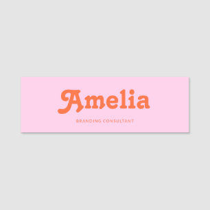 Retro decoratieve eenvoudige roze oranje naamplaatje