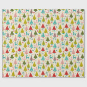 Retro Deer onder Snowy-kerstbomen Cadeaupapier (Vlak)