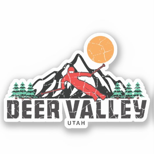 Retro Deer Valley Ski Sticker (Voorkant)