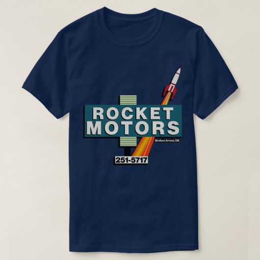 Retro defect Rocket Motors Auto Dealership Tulsa T-shirt (Design voorkant)