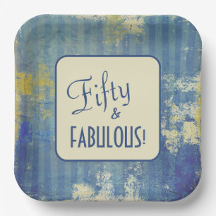 Retro Denim Blue Fifty & FABULOUS! 50ste verjaarda Papieren Bordje