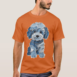 Retro Denim Hond Patch Grappige Versleten Blauwe J T-shirt