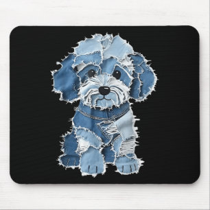 Retro Denim Hond Patch, Grappige Versleten Blauwe Muismat