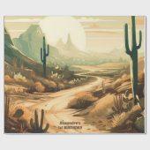 Retro Desert Cactus 1e Verjaardag Cadeaupapier (Vlak)