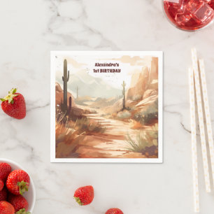 Retro Desert Cactus 1e Verjaardag Servet