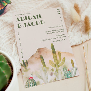 Retro Desert Cactus Arizona Bestemming Bruiloft Kaart