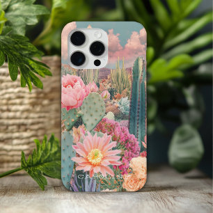 Retro Desert Cactus Floral Gepersonaliseerde naam iPhone 15 Pro Max Hoesje