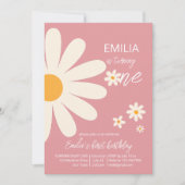 Retro desert daisy 1e verjaardag dusty roze kaart (Voorkant)