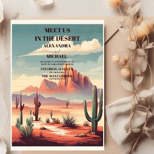 Retro Desert en Cactus Bruiloft Kaart