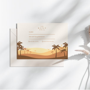 Retro Desert Sunset Wedding RSVP Kaartje