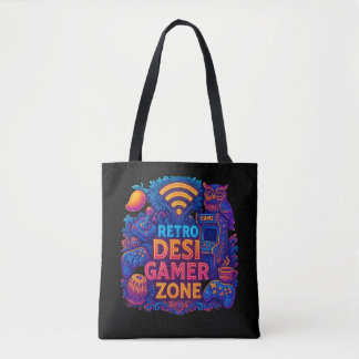 Retro Desi Gamer Zone Canvas tas- Neon Gaming Desi Draagtas