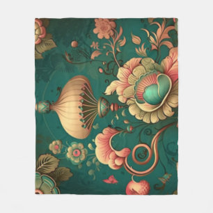 retro design floraal groen fleece deken