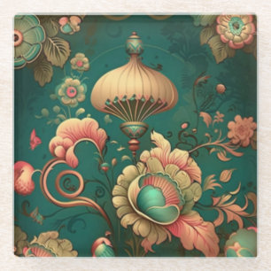  retro design floraal groen glazen onderzetter