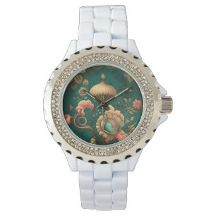  retro design floraal groen horloge