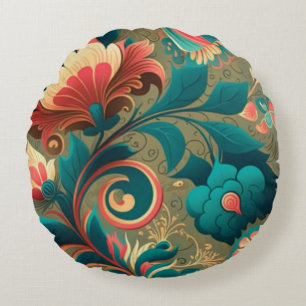 retro design floraal groen rond kussen