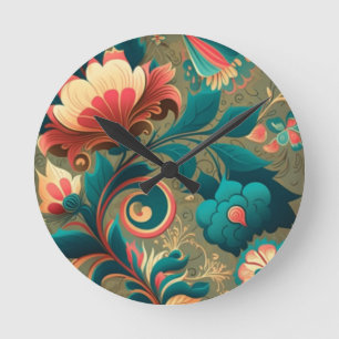  retro design floraal groen ronde klok