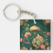 retro design floraal groen sleutelhanger (voorkant)