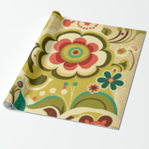  retro design floraal licht groen cadeaupapier