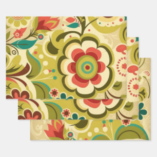 retro design floraal licht groen inpakpapier vel