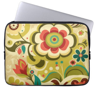 retro design floraal licht groen laptop sleeve