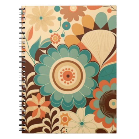  retro design floral brown beize green notitieboek (Voorkant)