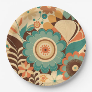 retro design floral brown beize green papieren bordje