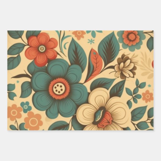  retro design floral pastel inpakpapier vel (Voorkant)