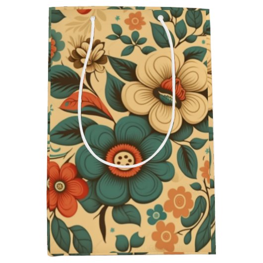  retro design floral pastel medium cadeauzakje (Voorkant)