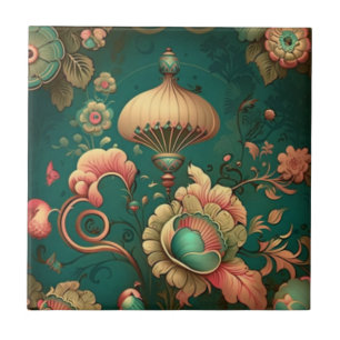  retro design florale groene keramische Tegel Tegeltje