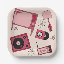Retro design in verschillende tinten roze papieren bordje