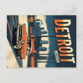 Retro Detroit Industriële Stad met Klassieke Auto Briefkaart (Voorkant)