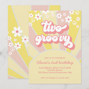 Retro Deux Groovy Invitation florale bohème soleil