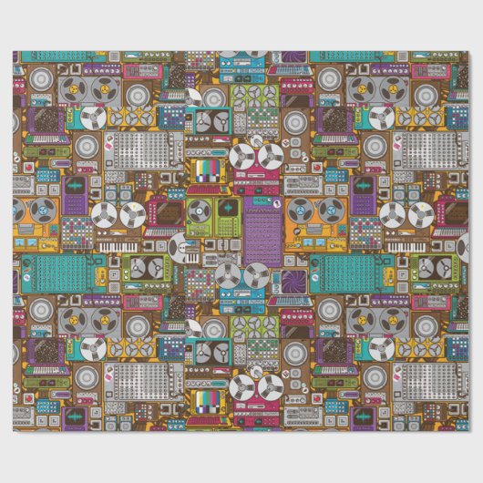 Retro Devices Recording Studio Wrapping Paper Cadeaupapier (Vlak)
