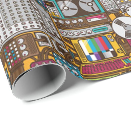 Retro Devices Recording Studio Wrapping Paper Cadeaupapier (Rol Hoek)