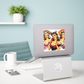 Retro Devilish Pin-up Sticker (Laptop op bureau)
