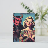Retro Devilish Tattooed Pin-up Briefkaart (Staand voorkant)